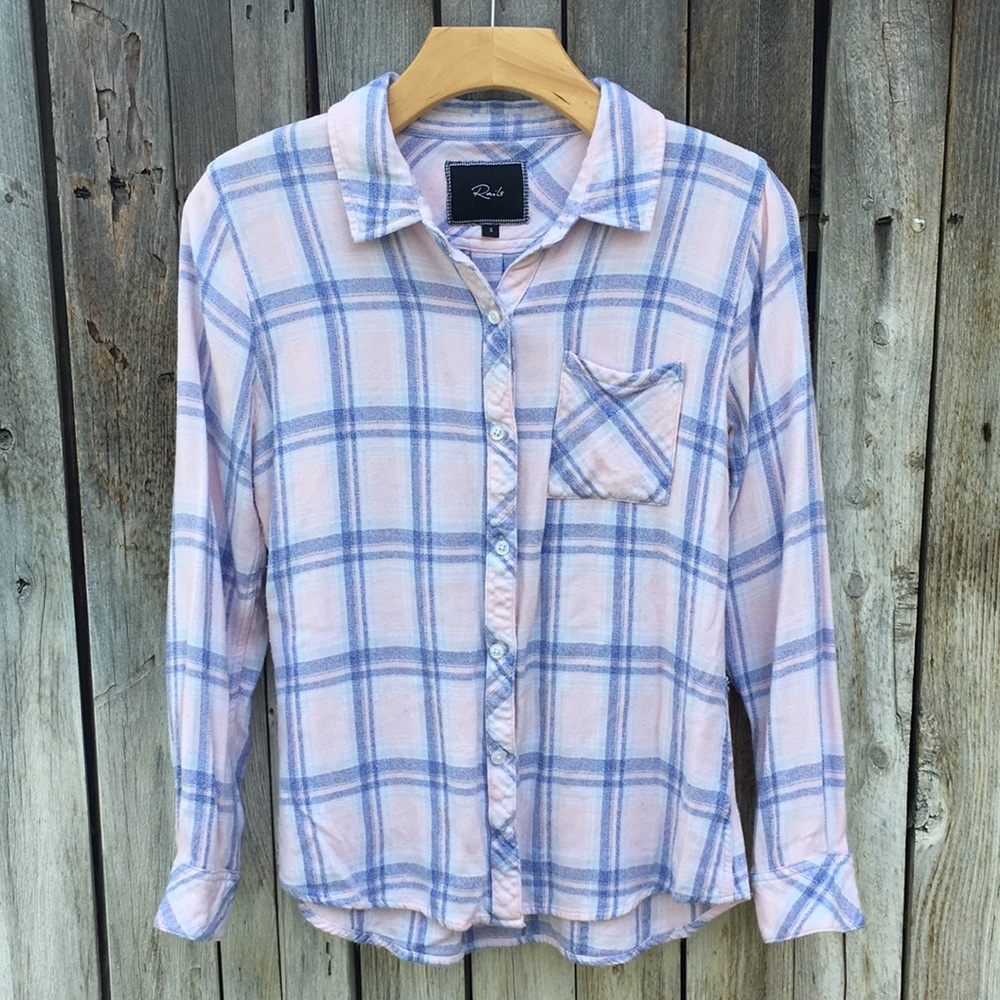 Rails Hunter Plaid Flannel Shirt Rayon Pink Blue S